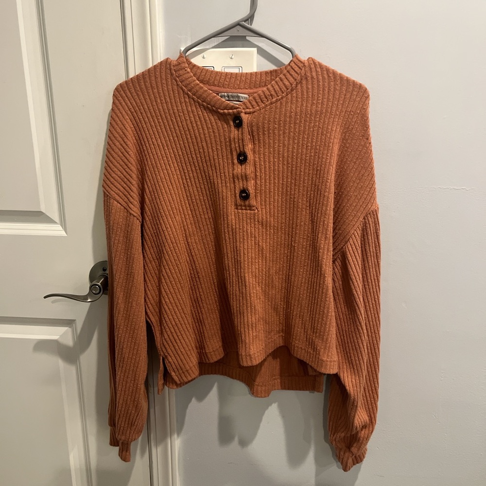 Urban Outfitters Orange Crew Neck Sweater Ribbed Texture